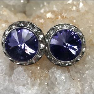 🆕 Round Purple and Rhinestone Earrings